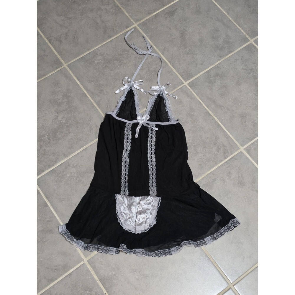 Black & White Maid Costume Halter Babydoll Dress